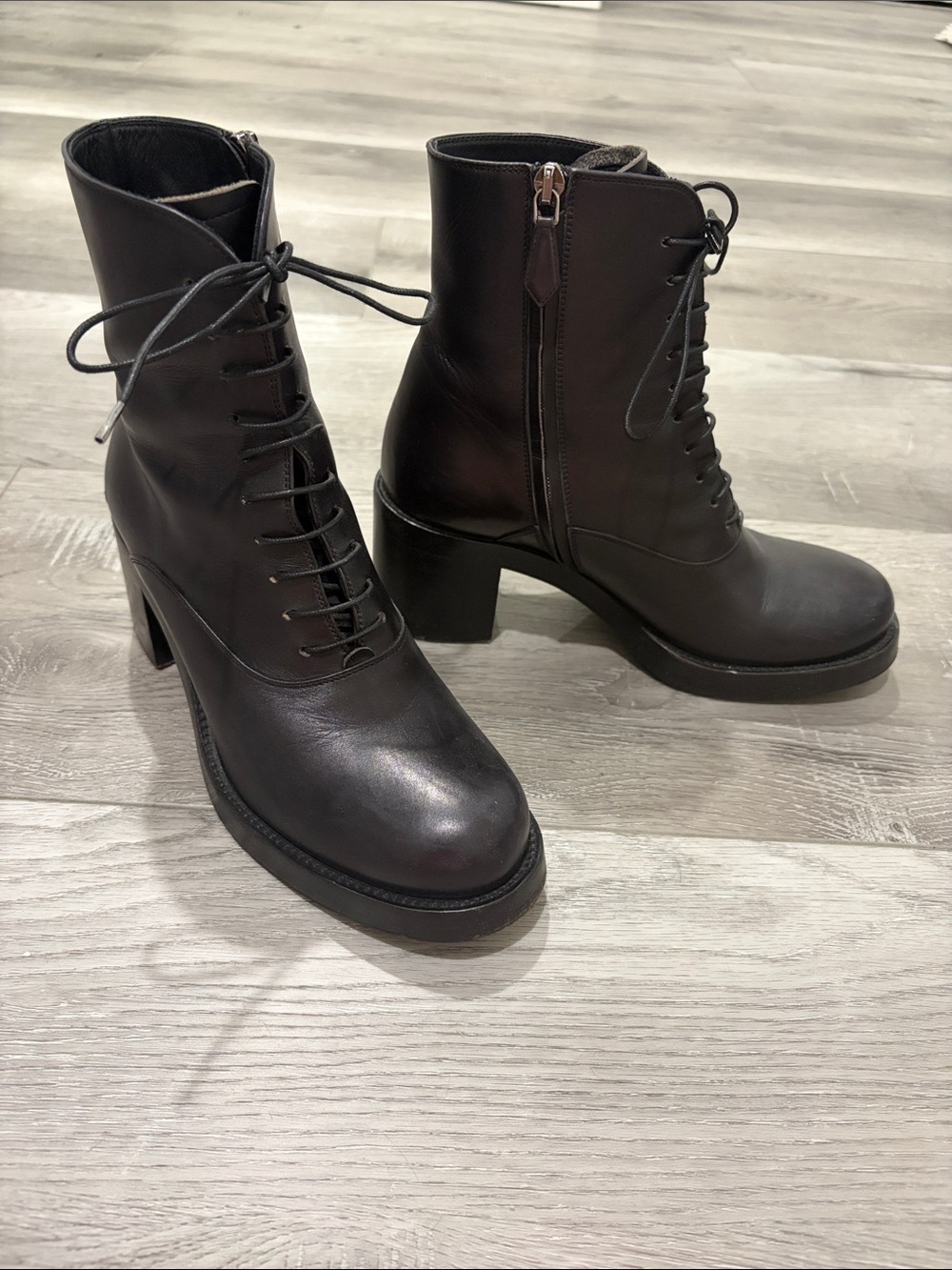 Miu Miu Black Lace-Up Block Heel Ankle Boots - Women